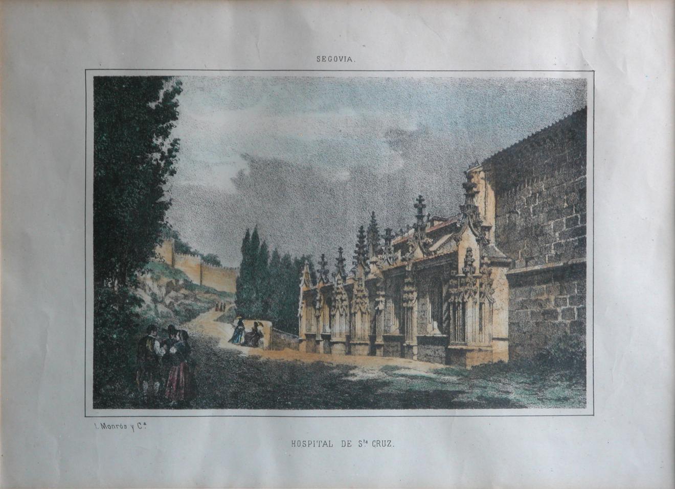 Exterior del Convento de Santa Cruz de Segovia. Colección de litografías de Hospitales de España