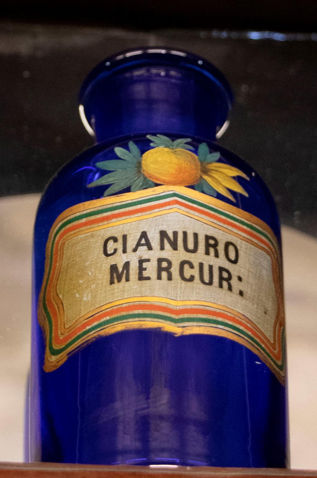 Frasco de vidrio azul para Cianuro de Mercurio
